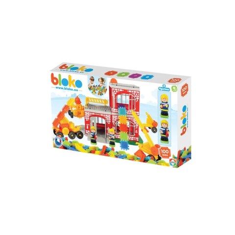 MOCHTOYS Klocki Jeżyki Pin Bricks STRAŻ POŻARNA w Kartonie 100 el. + 2 Figurki Mochtoys