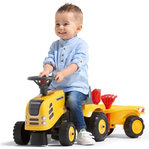 FALK Traktorek Baby Komatsu Żółty z Przyczepką + akc. od 1 roku FALK