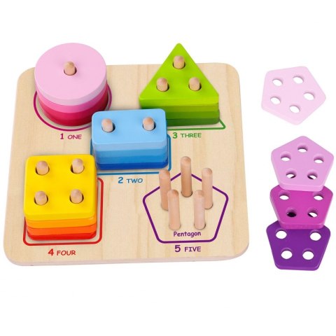 TOOKY TOY Drewniany Sorter Geometryczny Nauka Kształtów Liczenia Tooky Toy