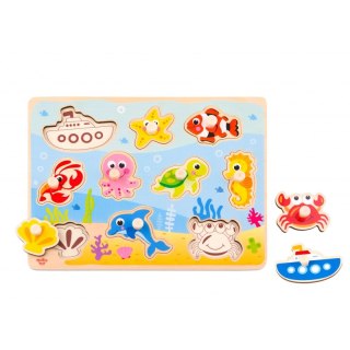 TOOKY TOY Drewniane Puzzle Montessori Morze z Pinezkami Dopasuj Kształty Tooky Toy