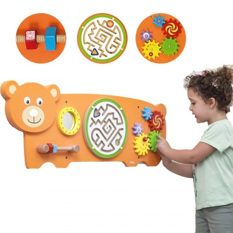 VIGA Tablica Sensoryczna Manipulacyjna Miś Certyfikat FSC Montessori Viga Toys