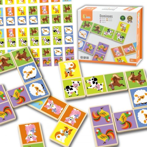 VIGA Edukacyjne Klocki Domino Drewniane gra Farma 28 elementów Montessori Viga Toys