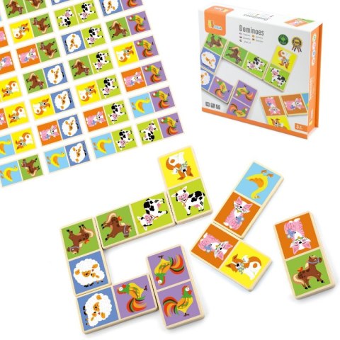 VIGA Edukacyjne Klocki Domino Drewniane gra Farma 28 elementów Montessori Viga Toys