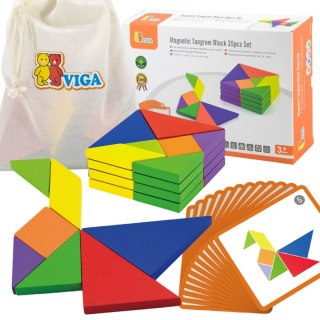 VIGA Tangram Drewniana Gra Logiczna Układanka Certyfikat FSC Viga Toys