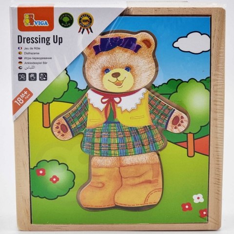 VIGA Drewniana Układanka Logiczna Puzzle Ubierz Misia Dziewczynkę Viga Toys