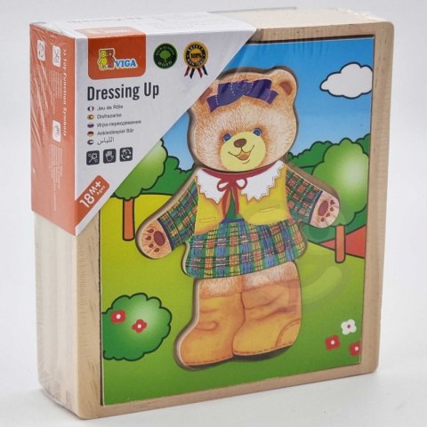 VIGA Drewniana Układanka Logiczna Puzzle Ubierz Misia Dziewczynkę Viga Toys