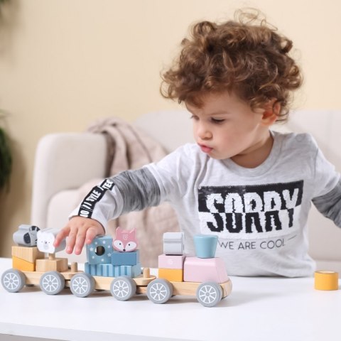 VIGA PolarB Drewniana Kolejka z wagonikami i zwierzątkami do ciągnięcia Montessori Viga Toys