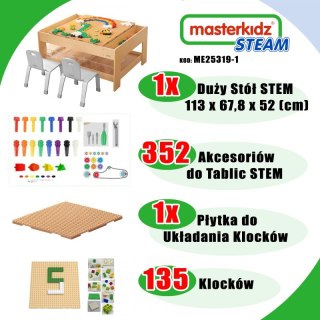 MASTERKIDZ Drewniany Stół Edukacyjny + AKCESORIA STEM WALL + 135 Klocków Masterkidz