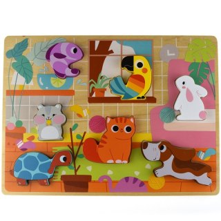 Tooky Toy Drewniane Puzzle Montessori Zwierzątka Dom Dopasuj Kształty Tooky Toy