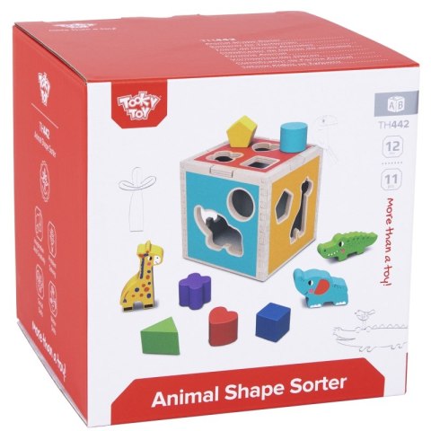 Tooky Toy Drewniany Sorter Kostka Edukacyjna Zwierzątka Figury Geometryczne Tooky Toy