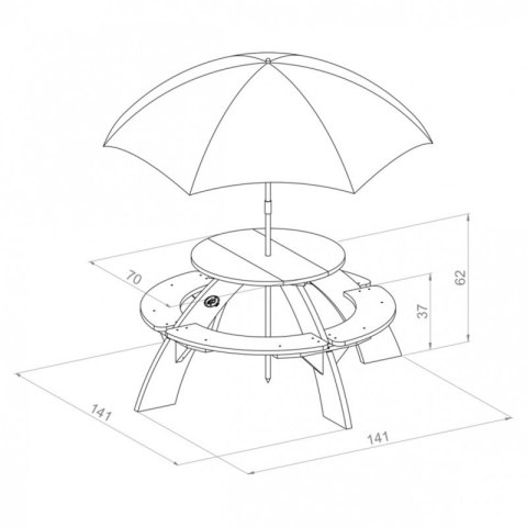 AXI Drewniany Wielofunkcyjny Zestaw Stół Okrągły + Ławeczki + Parasol AXI