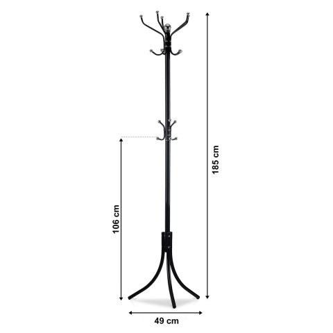 Wieszak stojący 16 haków na ubrania metal czarny ModernHome