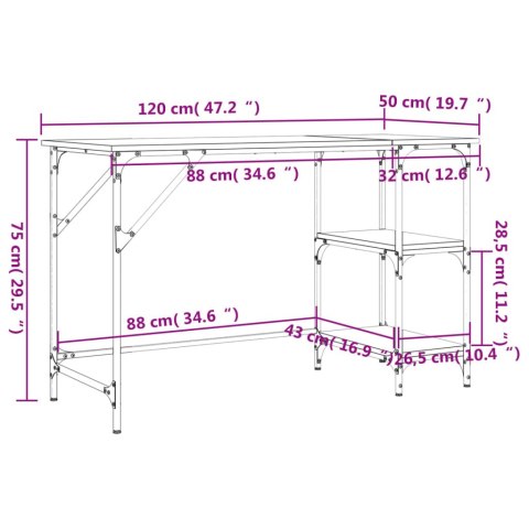 VidaXL Biurko brązowy dąb 120x50x75 cm metal i materiał drewnopochodny