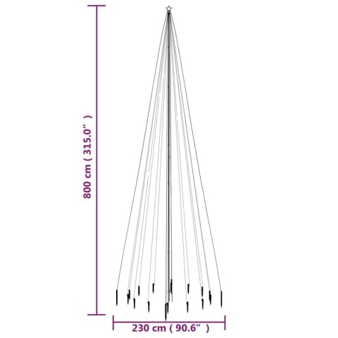 VidaXL Choinka z kołkiem gruntowym, 1134 kolorowe LED, 800 cm