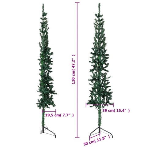 VidaXL Smukła choinka połówka ze stojakiem, sztuczna, zielona, 120 cm