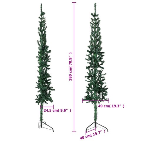 VidaXL Smukła choinka połówka ze stojakiem, sztuczna, zielona, 180 cm