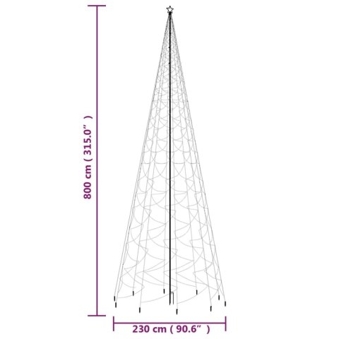 VidaXL Choinka z kołkiem gruntowym, 3000 ciepłych białych LED, 800 cm