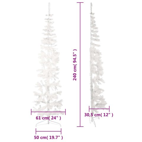 VidaXL Smukła choinka połówka ze stojakiem, sztuczna, biała, 240 cm