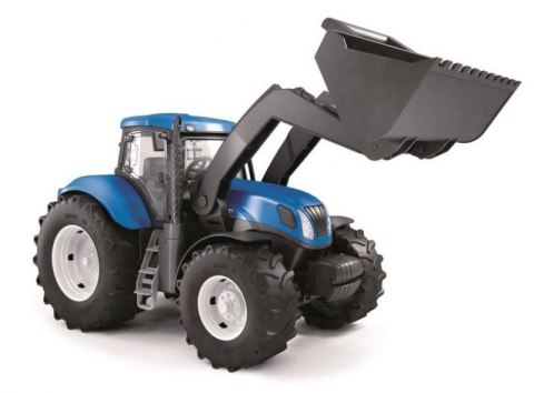 DUŻY TRAKTOR NEW HOLLAND Z ŁYŻKĄ OTWIERANE DRZWI 1:16 ZABAWKARSTWO