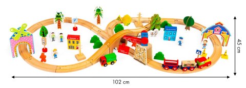 Drewniany pociąg kolejka 74 elementów ECOTOYS