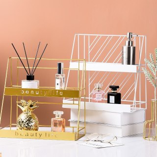 Metalowa, dwupoziomowa półka styl LOFT na kosmetyki BEAUTY LIFE - złota