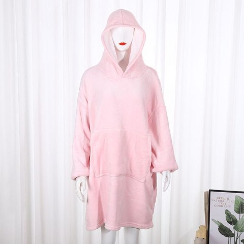 Ciepła bluza 4w1 Oversize, Kocobluza z polaru - różowa