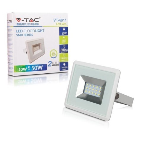 V-TAC Naświetlacz LED SMD VT-4011W 10W 6500K 850lm IP65 BIAŁY