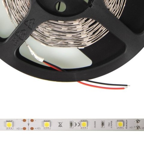 Whitenergy Taśma LED 5m 30szt/m SMD5050 7.2W/m 12V IP20 10mm zimna biała bez konektora