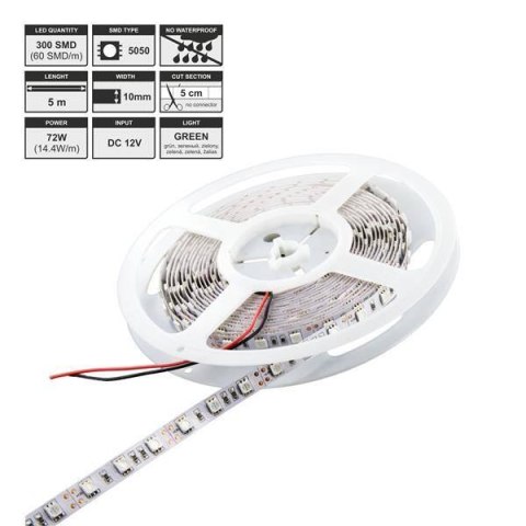 Whitenergy Taśma LED 5m 60szt/m SMD5050 14.4W/m 12V IP20 10mm zielona bez konektora