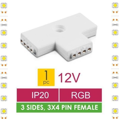 Złączka do taśm LED T | RGB | trójstronna | IP20 | biała | 1 szt | 3 x 4 pin żeński |