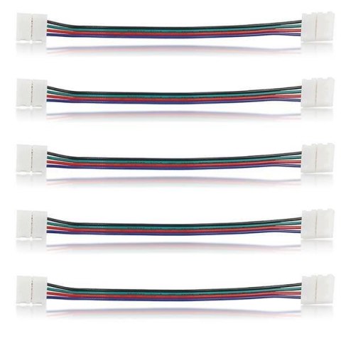 Złączka do taśm LED z kablem | RGB | dwustronna | IP20 | biała | 5 szt | 2 x zatrzask 10mm / 4 ścieżki | 15 cm