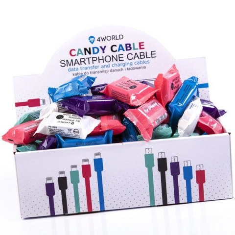 4World Candy Cable, kabel do przesyłu danych, Micro USB/ Lightning- USB 2.0, 20cm, mix kolorów