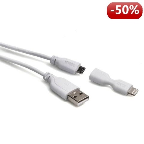 G&BL Kabel do ładowania i transeru danych, USB- Micro USB+ adapter Lightning, 1m, biały, blister