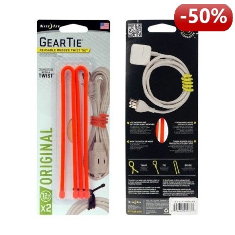 Nite Ize Zestaw linek Gear Tie Original 12" gumowy pomarańczowy 2 sztuki