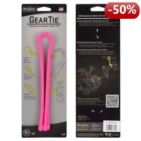 Nite Ize Zestaw linek Gear Tie Original 18" gumowy różowy neon 2 sztuki