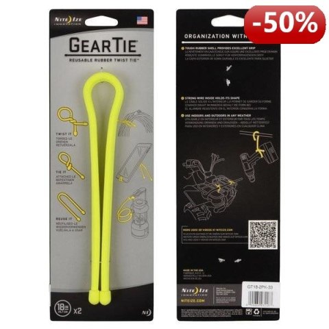 Nite Ize Zestaw linek Gear Tie Original 18" gumowy żółty neon 2 sztuki