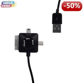 Whitenergy Kabel do przesyłu danych 3w1: Micro USB, Mini USB, iPhone4, 100cm, czarny