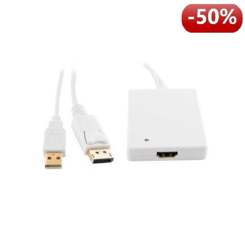 4World Adapter DisplayPort [M] + USB [M] > HDMI [F], 0.5m, biały