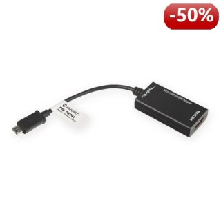 4World Adapter MHL (micro USB) [M] > HDMI [F] + micro USB [F], smartphone to TV + zasilanie, czarny