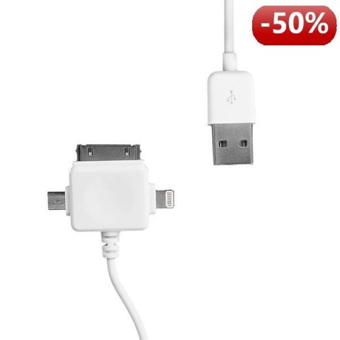 Whitenergy Kabel do przesyłu danych 3w1: Micro USB, Lightning, iPhone 4, 100cm, biały