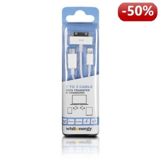 Whitenergy Kabel do przesyłu danych 3w1: Micro USB, Lightning, iPhone 4, 20cm, biały