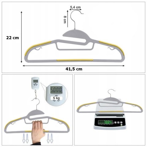 Wieszak Flexi komplet 10 sztuk szaro-żółty