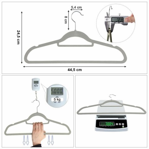 Wieszak welurowy Maxi komplet 50 sztuk szary