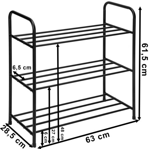 Metalowa półka na buty TIKI czarna 3 poziomy