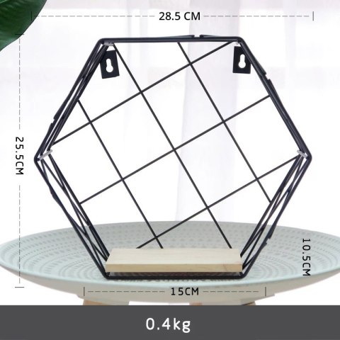 Sześciokątna półka dekoracyjna, styl LOFT - czarna II