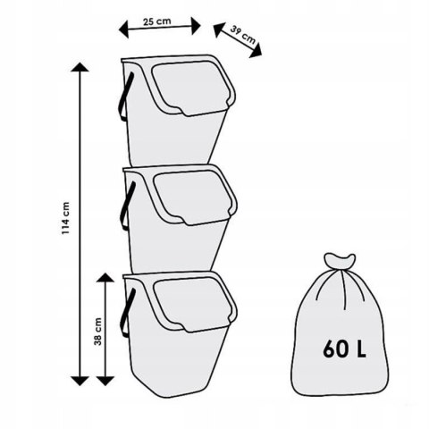 ZESTAW 3 POJEMNIKÓW 25L DO SEGREGACJI ODPADÓW PRACTIC