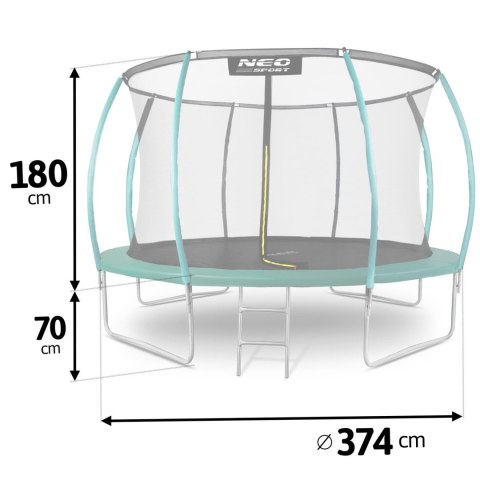 Trampolina ogrodowa 12ft/374cm z siatką, profilowanymi słupkami i drabinką Neo-Sport Neo-Sport