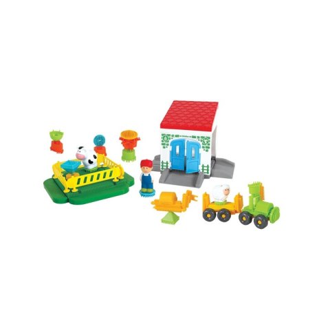 MOCHTOYS Klocki Jeżyki Pin Bricks FARMA w Kartonie 100 el. + 3 Figurki Woopie