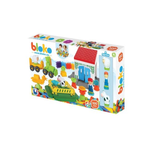 MOCHTOYS Klocki Jeżyki Pin Bricks FARMA w Kartonie 100 el. + 3 Figurki Woopie