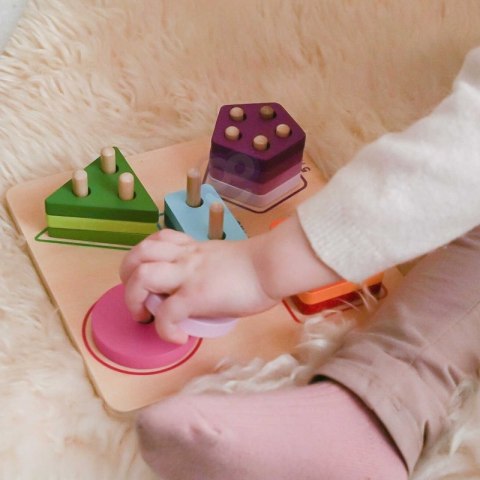 TOOKY TOY Drewniany Sorter Geometryczny Nauka Kształtów Liczenia Tooky Toy